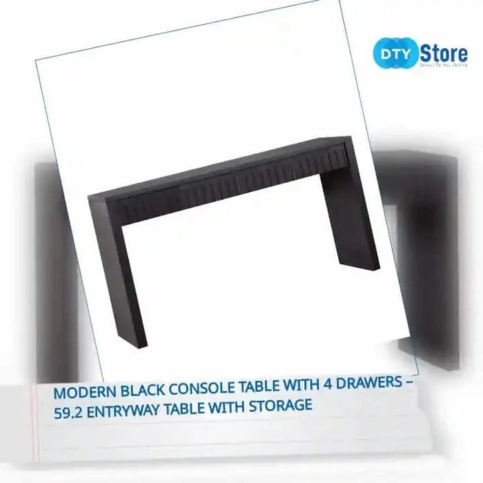 Modern Black Console Table with 4 Drawers – 59.2 Entryway Table with Storage Default -DTYStore