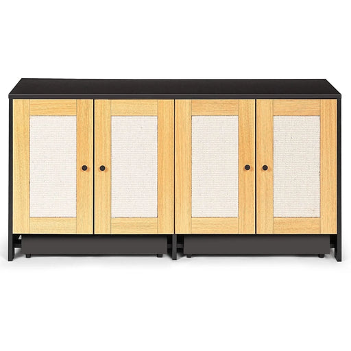 Modern Black Double Litter Box Enclosure with Rattan Doors for Two Cats, 47' L x 19.8' W x 21.8' H Default -DTYStore