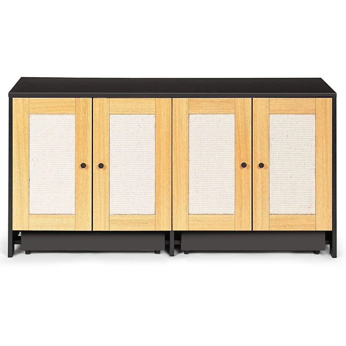 Modern Black Double Litter Box Enclosure with Rattan Doors for Two Cats, 47' L x 19.8' W x 21.8' H Default -DTYStore