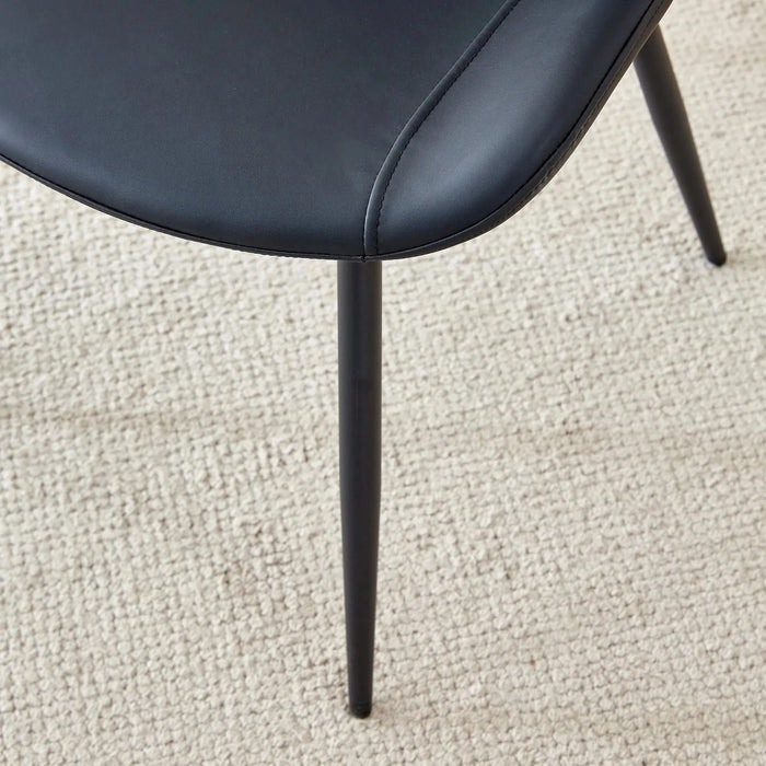 Modern Black Faux Leather Dining Chair Set with Curved Cushion and Metal Legs for Comfort.Set of 4. Default -DTYStore