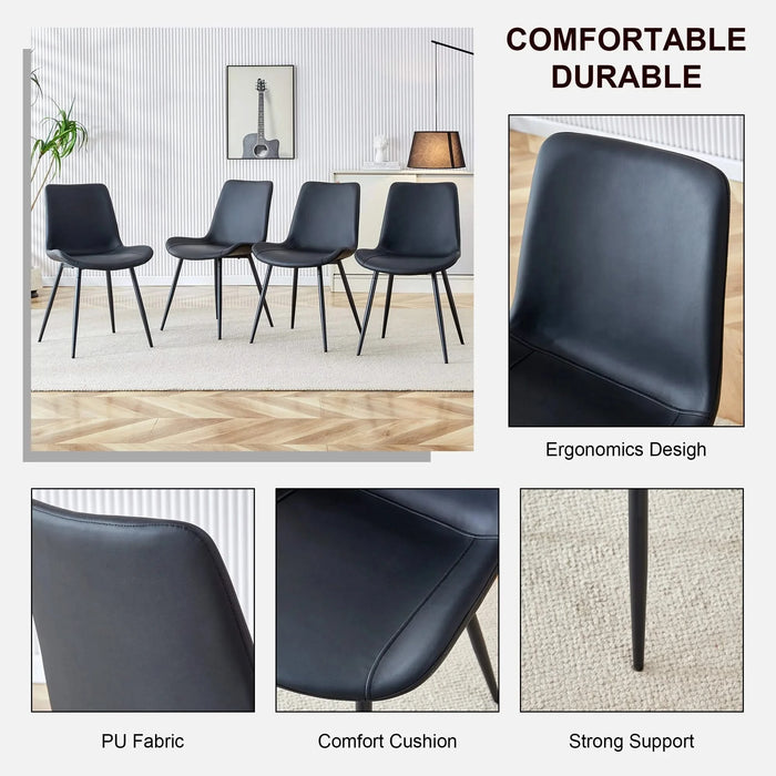 Modern Black Faux Leather Dining Chair Set with Curved Cushion and Metal Legs for Comfort.Set of 4. Default -DTYStore