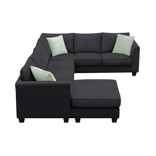 Modern Black L Shape Fabric Sectional Sofa with Ottoman and Pillows, 112*87 Inches, 7 Seats Default -DTYStore
