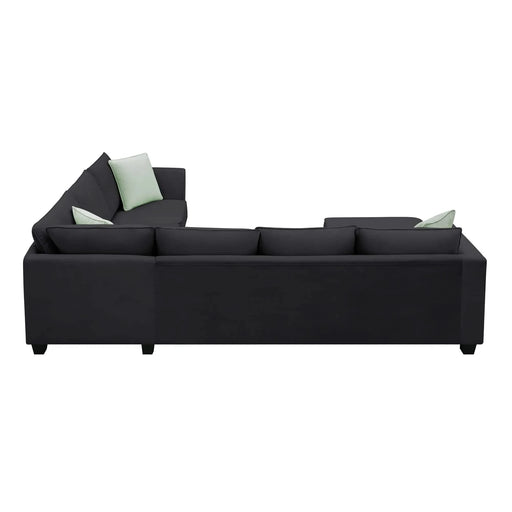 Modern Black L Shape Fabric Sectional Sofa with Ottoman and Pillows, 112*87 Inches, 7 Seats Default -DTYStore
