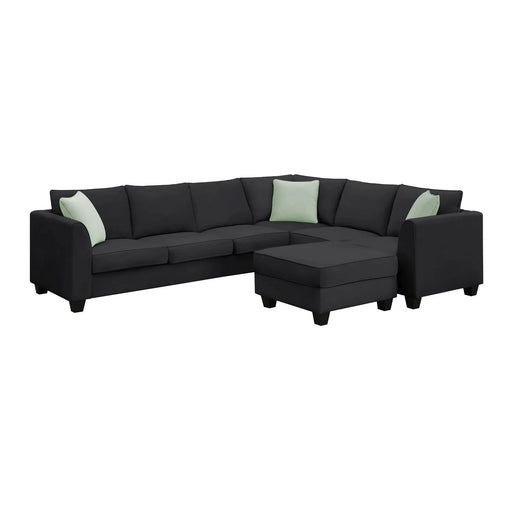 Modern Black L Shape Fabric Sectional Sofa with Ottoman and Pillows, 112*87 Inches, 7 Seats Default -DTYStore