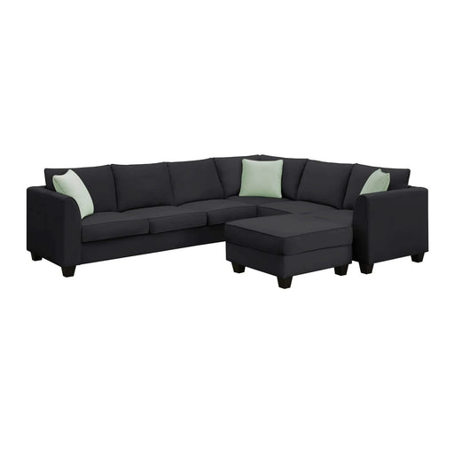Modern Black L Shape Fabric Sectional Sofa with Ottoman and Pillows, 112*87 Inches, 7 Seats Default -DTYStore