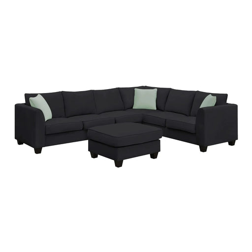 Modern Black L Shape Fabric Sectional Sofa with Ottoman and Pillows, 112*87 Inches, 7 Seats Default -DTYStore