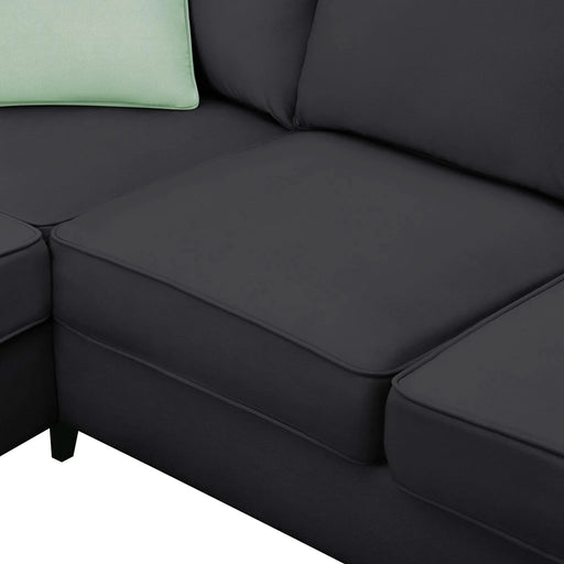 Modern Black L Shape Fabric Sectional Sofa with Ottoman and Pillows, 112*87 Inches, 7 Seats Default -DTYStore