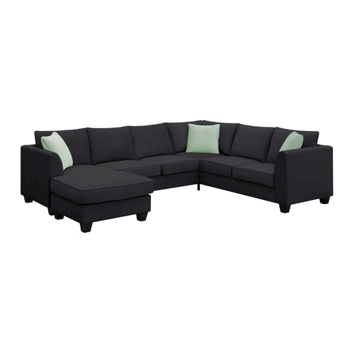Modern Black L Shape Fabric Sectional Sofa with Ottoman and Pillows, 112*87 Inches, 7 Seats Default -DTYStore
