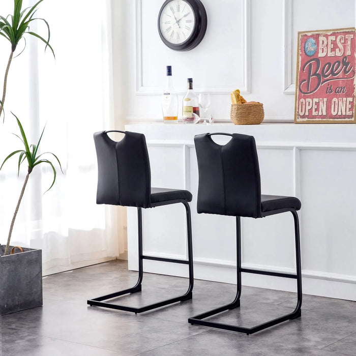 Modern Black PU Barstool Chair Set of 2 with Comfortable Footrest and Easy-to-Clean Faux Leather Default -DTYStore