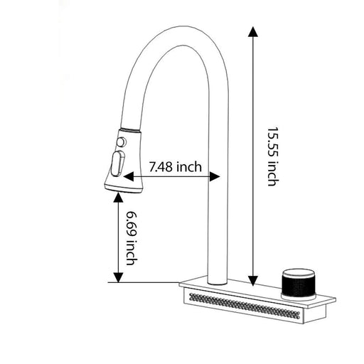 Modern Black Quartz Composite Waterfall Kitchen Sink with Pull-Out Faucet, 33x22 Inches Default -DTYStore