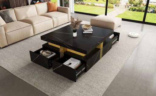 Modern Black Square Storage Coffee Table With 4 Drawers Default -DTYStore