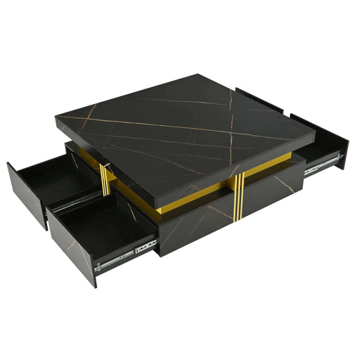 Modern Black Square Storage Coffee Table With 4 Drawers Default -DTYStore