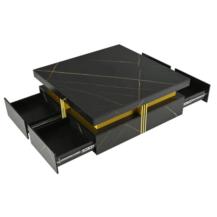 Modern Black Square Storage Coffee Table With 4 Drawers Default -DTYStore