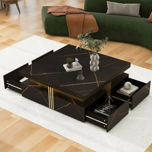 Modern Black Square Storage Coffee Table With 4 Drawers Default -DTYStore