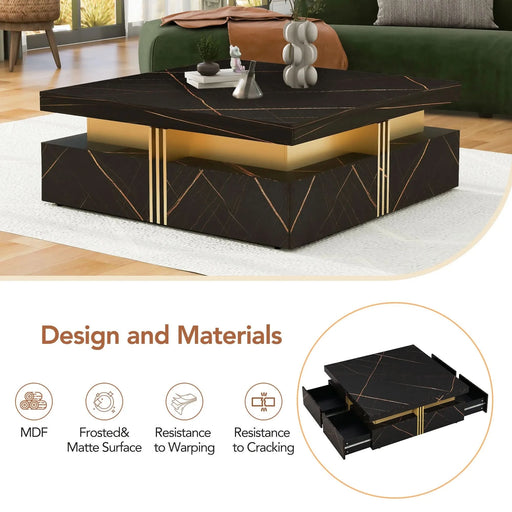 Modern Black Square Storage Coffee Table With 4 Drawers Default -DTYStore