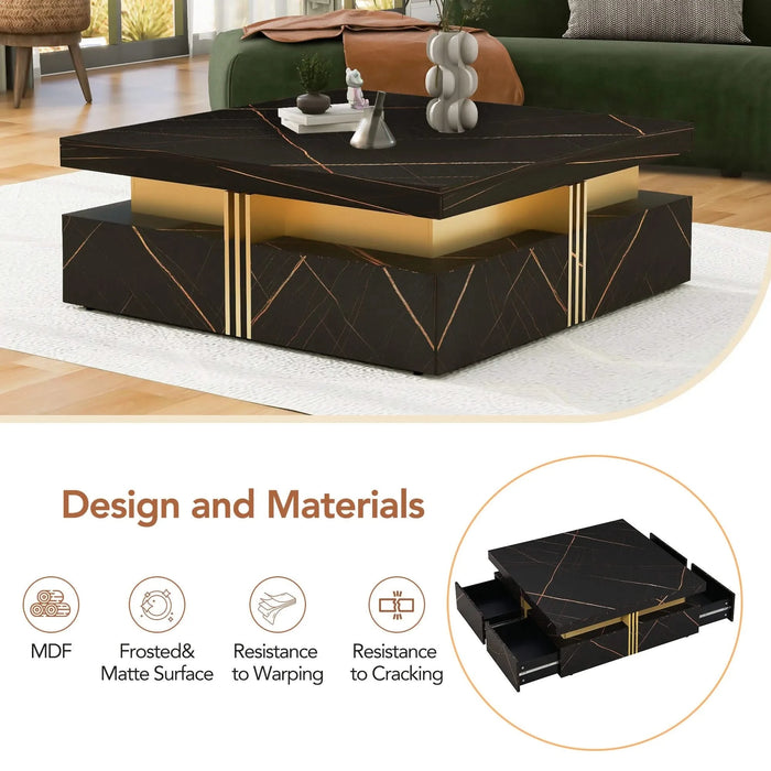 Modern Black Square Storage Coffee Table With 4 Drawers Default -DTYStore