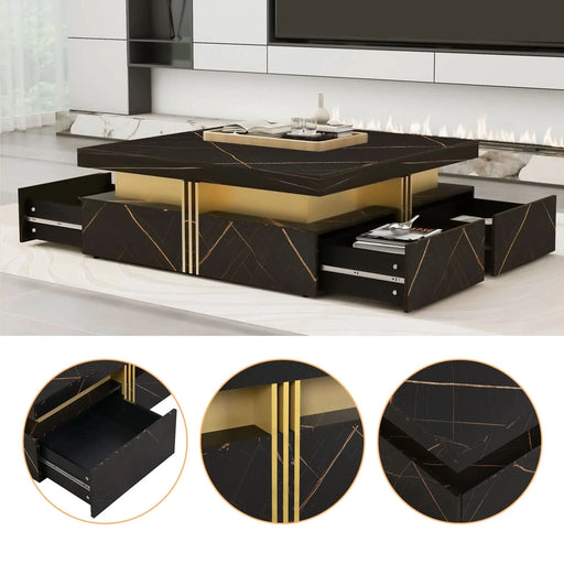 Modern Black Square Storage Coffee Table With 4 Drawers Default -DTYStore
