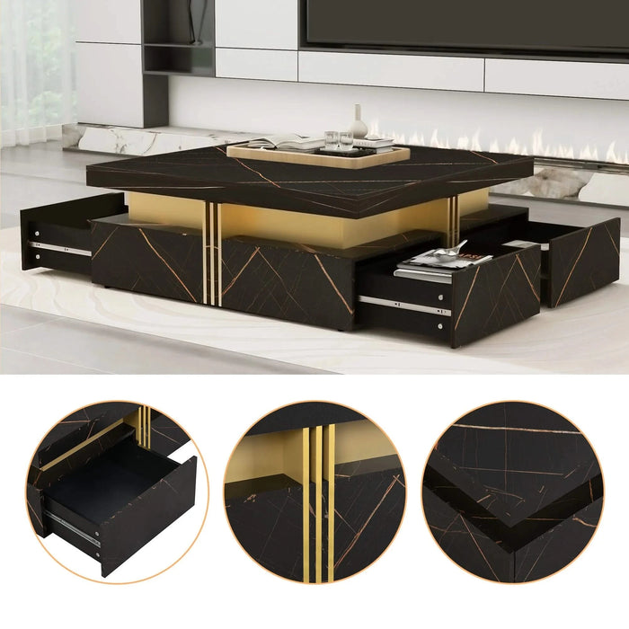 Modern Black Square Storage Coffee Table With 4 Drawers Default -DTYStore