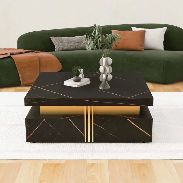 Modern Black Square Storage Coffee Table With 4 Drawers Default -DTYStore