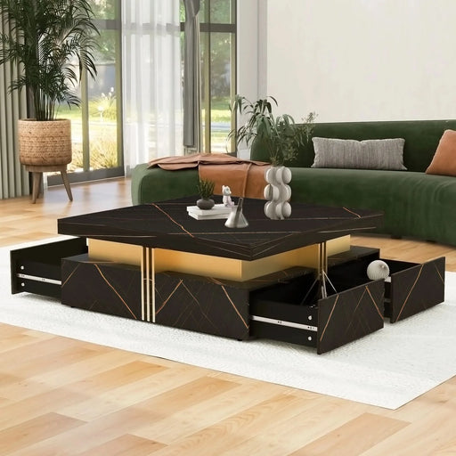 Modern Black Square Storage Coffee Table With 4 Drawers Default -DTYStore