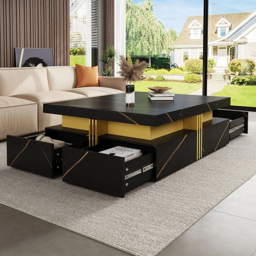 Modern Black Square Storage Coffee Table With 4 Drawers Default -DTYStore
