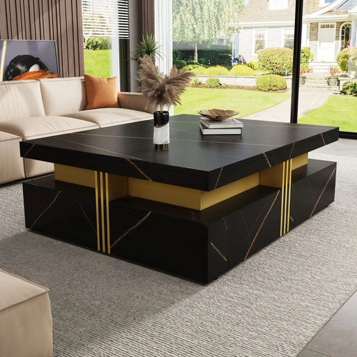 Modern Black Square Storage Coffee Table With 4 Drawers Default -DTYStore