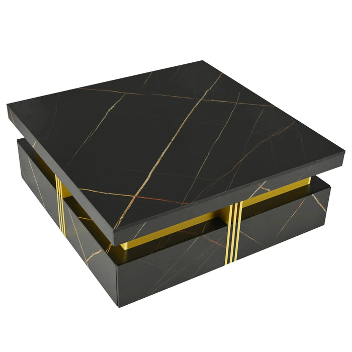 Modern Black Square Storage Coffee Table With 4 Drawers Default -DTYStore