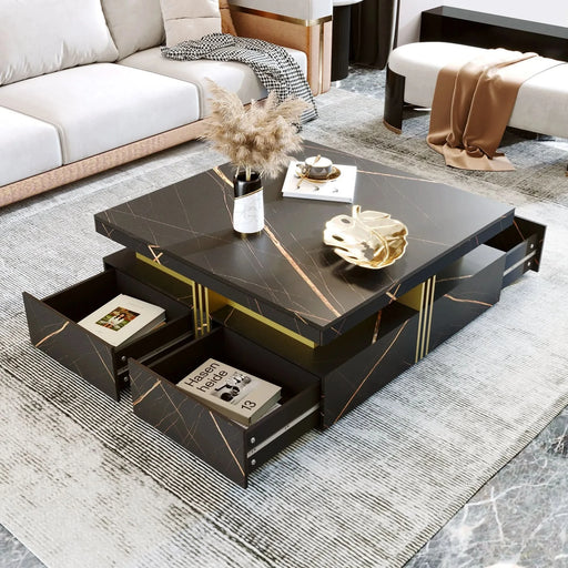 Modern Black Square Storage Coffee Table With 4 Drawers Default -DTYStore