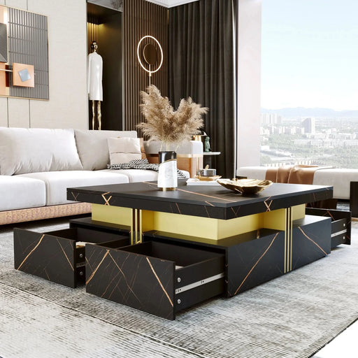 Modern Black Square Storage Coffee Table With 4 Drawers Default -DTYStore