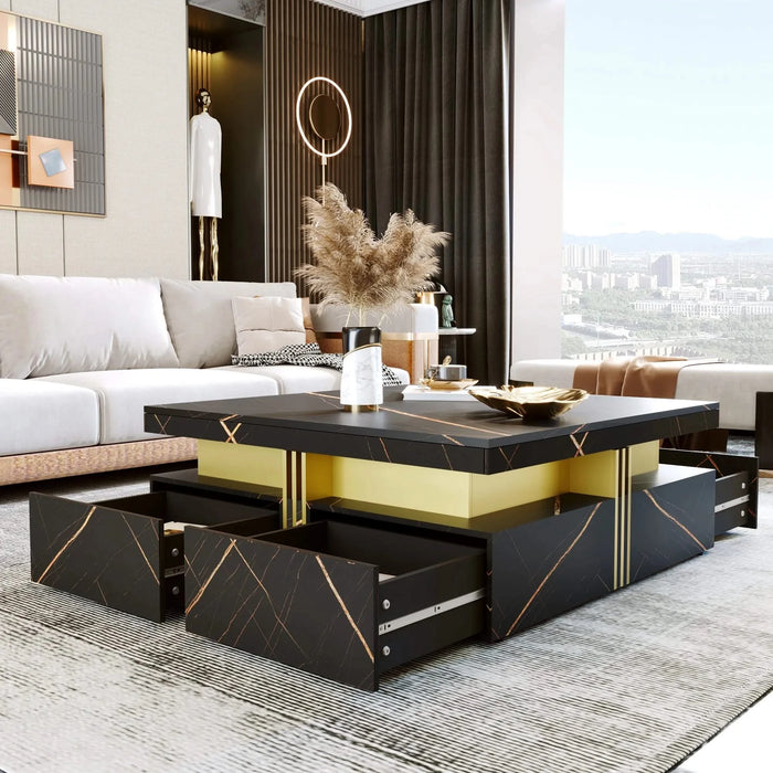 Modern Black Square Storage Coffee Table With 4 Drawers Default -DTYStore
