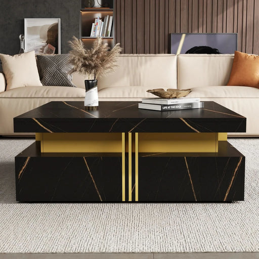 Modern Black Square Storage Coffee Table With 4 Drawers Default -DTYStore