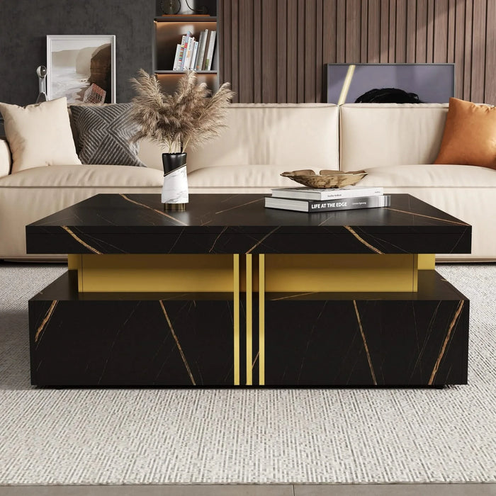 Modern Black Square Storage Coffee Table With 4 Drawers Default -DTYStore