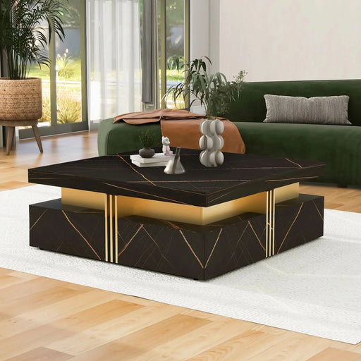 Modern Black Square Storage Coffee Table With 4 Drawers Default -DTYStore
