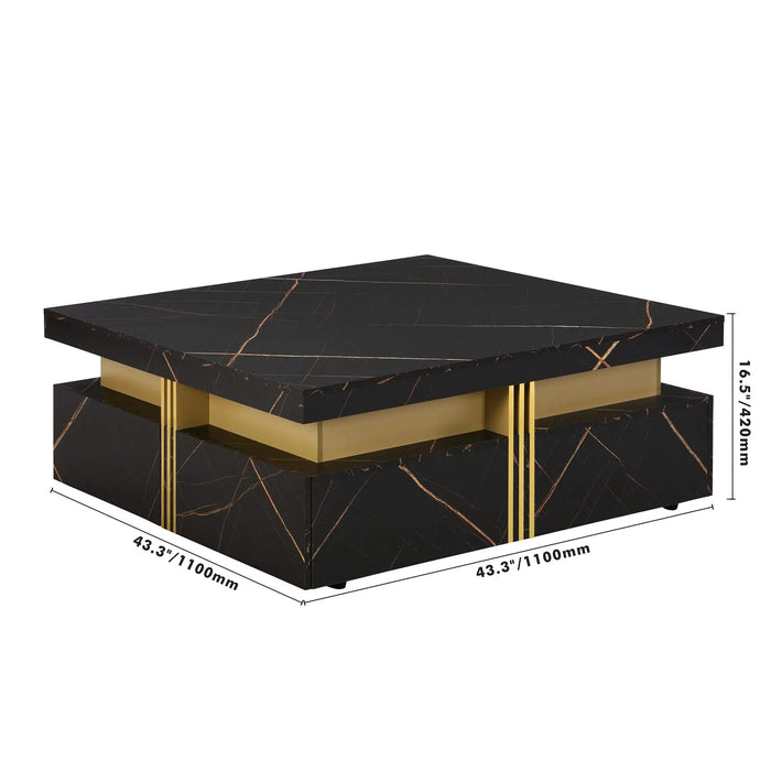 Modern Black Square Storage Coffee Table With 4 Drawers Default -DTYStore