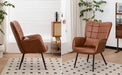 Modern Bonded Leather Armchair with High Back and Metal Legs, Brown, For Living Room, Bedroom, and Home Office Default -DTYStore
