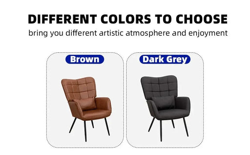 Modern Bonded Leather Armchair with High Back and Metal Legs, Brown, For Living Room, Bedroom, and Home Office Default -DTYStore