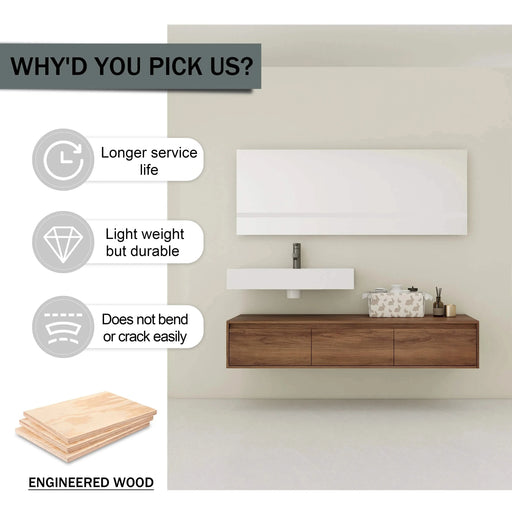 Modern Brown Ebony 60 Inch Wall-Mounted Bathroom Vanity with Resin Sink and Soft Close Drawer Default -DTYStore