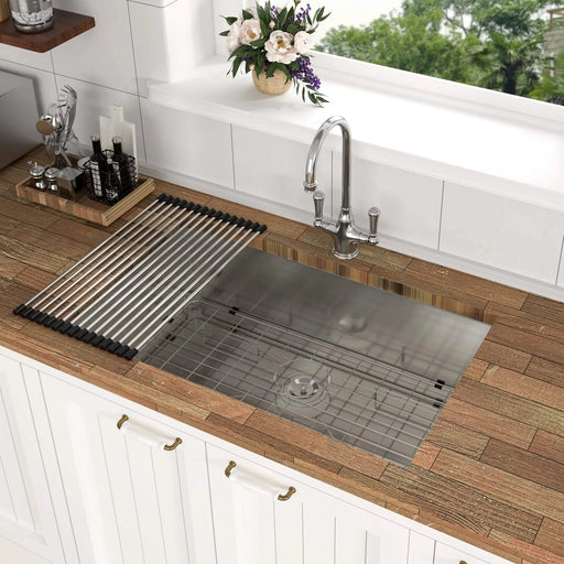 Modern Brushed Nickel 33 Inch Undermount Stainless Steel Kitchen Sink 16 Gauge, 9 Inch Deep Single Bowl Default -DTYStore