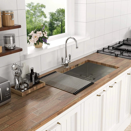 Modern Brushed Nickel 33 Inch Undermount Stainless Steel Kitchen Sink 16 Gauge, 9 Inch Deep Single Bowl Default -DTYStore