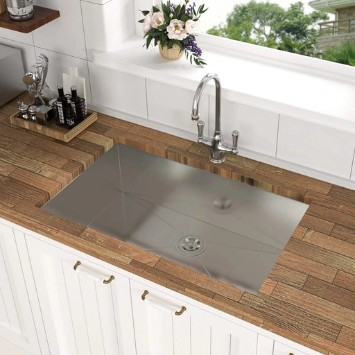 Modern Brushed Nickel 33 Inch Undermount Stainless Steel Kitchen Sink 16 Gauge, 9 Inch Deep Single Bowl Default -DTYStore