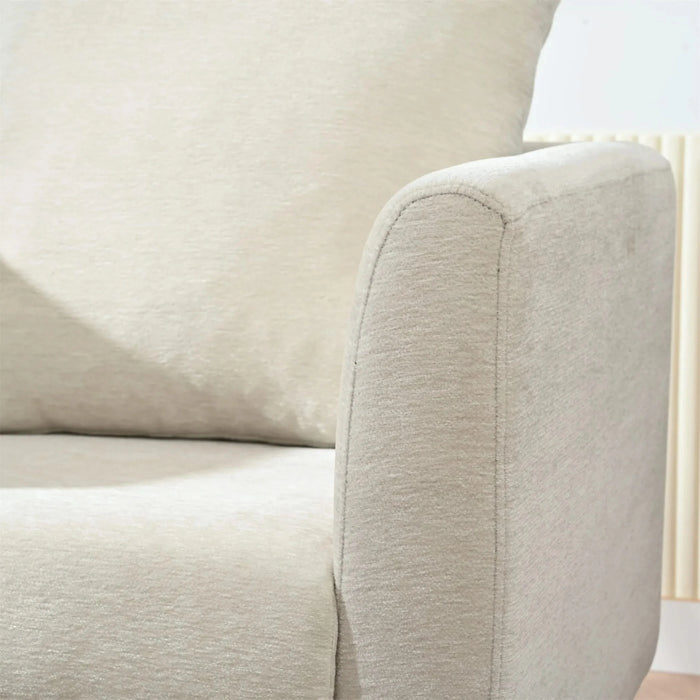 Modern Chenille Accent Chair, Upholstered Armchair for Living Room, Mid Century Fabric Lounge Chair w/Pillow, Comfortable Reading Chair with Wood Legs for Living Room, Bedroom, Reception Room (Beige) Default -DTYStore
