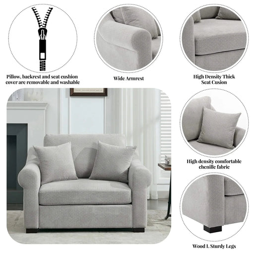Modern Chenille Oversized Armchair, Chair and a Half, 44.5' Wide, Light Grey, Plush and Comfortable Default -DTYStore