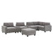 Modern Chenille U-Shaped Sectional Sofa with Acrylic Table Top, USB Charger, Storage Drawers, and Movable Ottoman in Gray Default -DTYStore