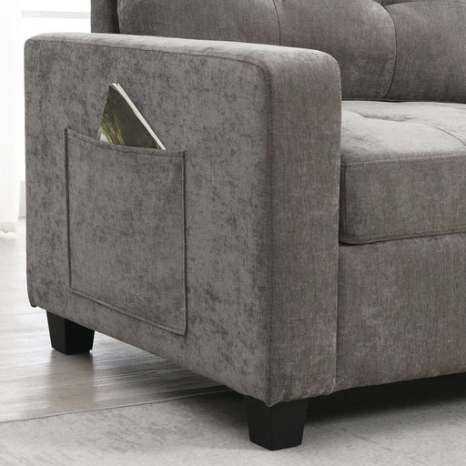 Modern Chenille U-Shaped Sectional Sofa with Acrylic Table Top, USB Charger, Storage Drawers, and Movable Ottoman in Gray Default -DTYStore