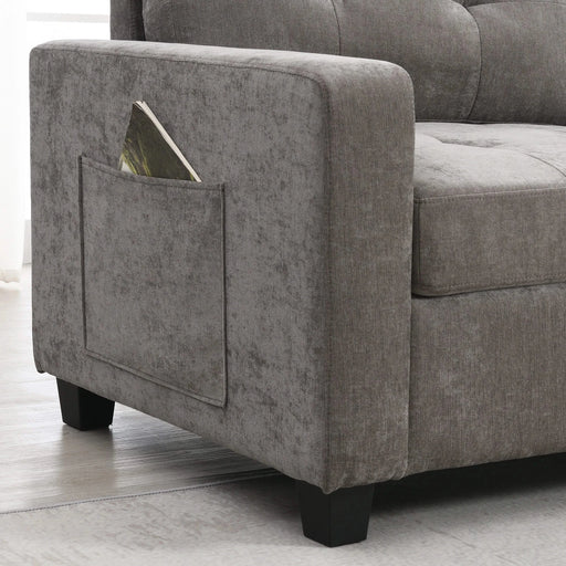 Modern Chenille U-Shaped Sectional Sofa with Acrylic Table Top, USB Charger, Storage Drawers, and Movable Ottoman in Gray Default -DTYStore