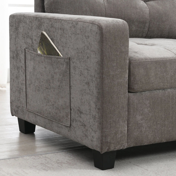 Modern Chenille U-Shaped Sectional Sofa with Acrylic Table Top, USB Charger, Storage Drawers, and Movable Ottoman in Gray Default -DTYStore