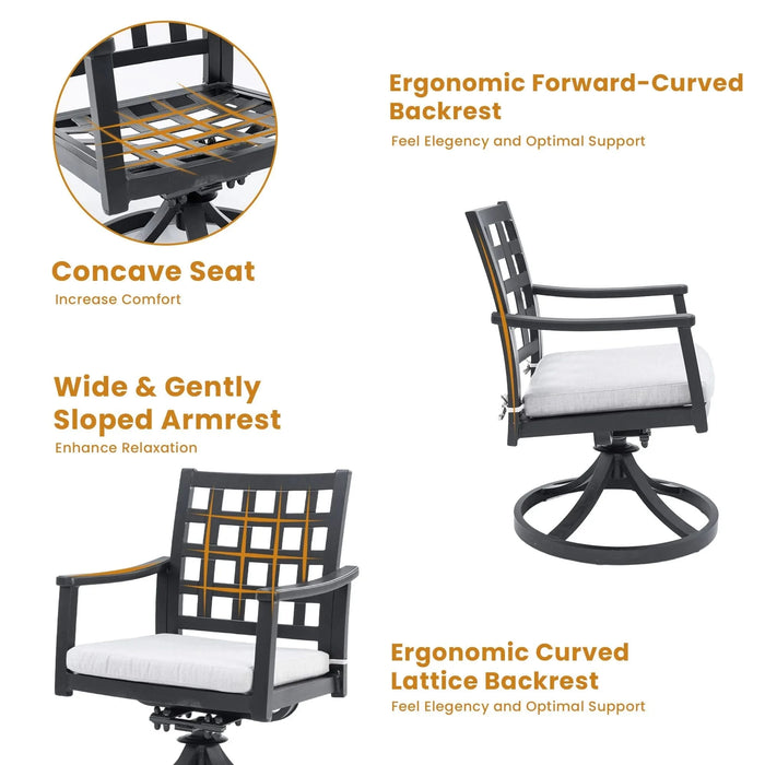 Modern Classic 5PC Outdoor Patio Dining Set, A Rectangular Table & Four Swivel Rock Dining Chairs, Cast Aluminum, Rust-Free, Textured Ember Black, Sunbrella Cushion, Weather-Resistant, for Garden Default -DTYStore