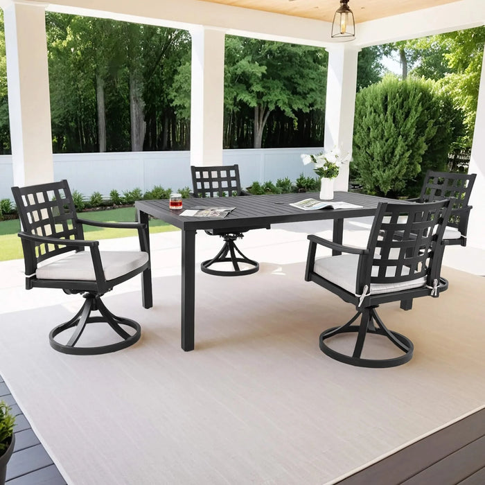 Modern Classic 5PC Outdoor Patio Dining Set, A Rectangular Table & Four Swivel Rock Dining Chairs, Cast Aluminum, Rust-Free, Textured Ember Black, Sunbrella Cushion, Weather-Resistant, for Garden Default -DTYStore
