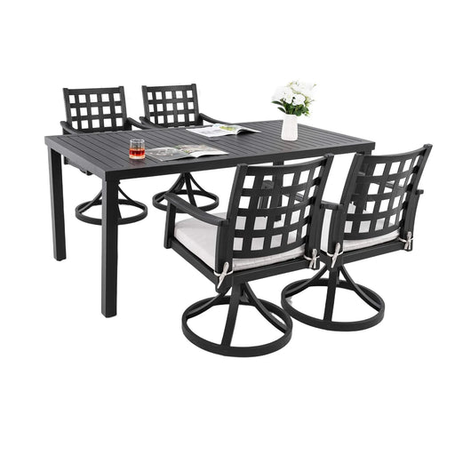Modern Classic 5PC Outdoor Patio Dining Set, A Rectangular Table & Four Swivel Rock Dining Chairs, Cast Aluminum, Rust-Free, Textured Ember Black, Sunbrella Cushion, Weather-Resistant, for Garden Default -DTYStore