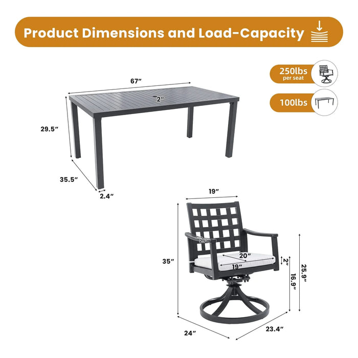 Modern Classic 5PC Outdoor Patio Dining Set, A Rectangular Table & Four Swivel Rock Dining Chairs, Cast Aluminum, Rust-Free, Textured Ember Black, Sunbrella Cushion, Weather-Resistant, for Garden Default -DTYStore